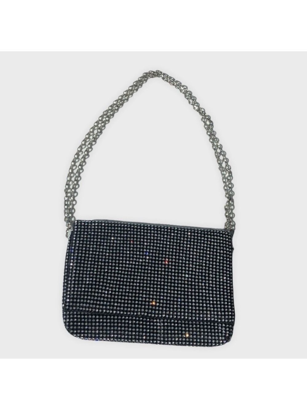 Black rhinestone clutch crossbody crystal shoulder bag with detachable chain - Picture 5 of 12